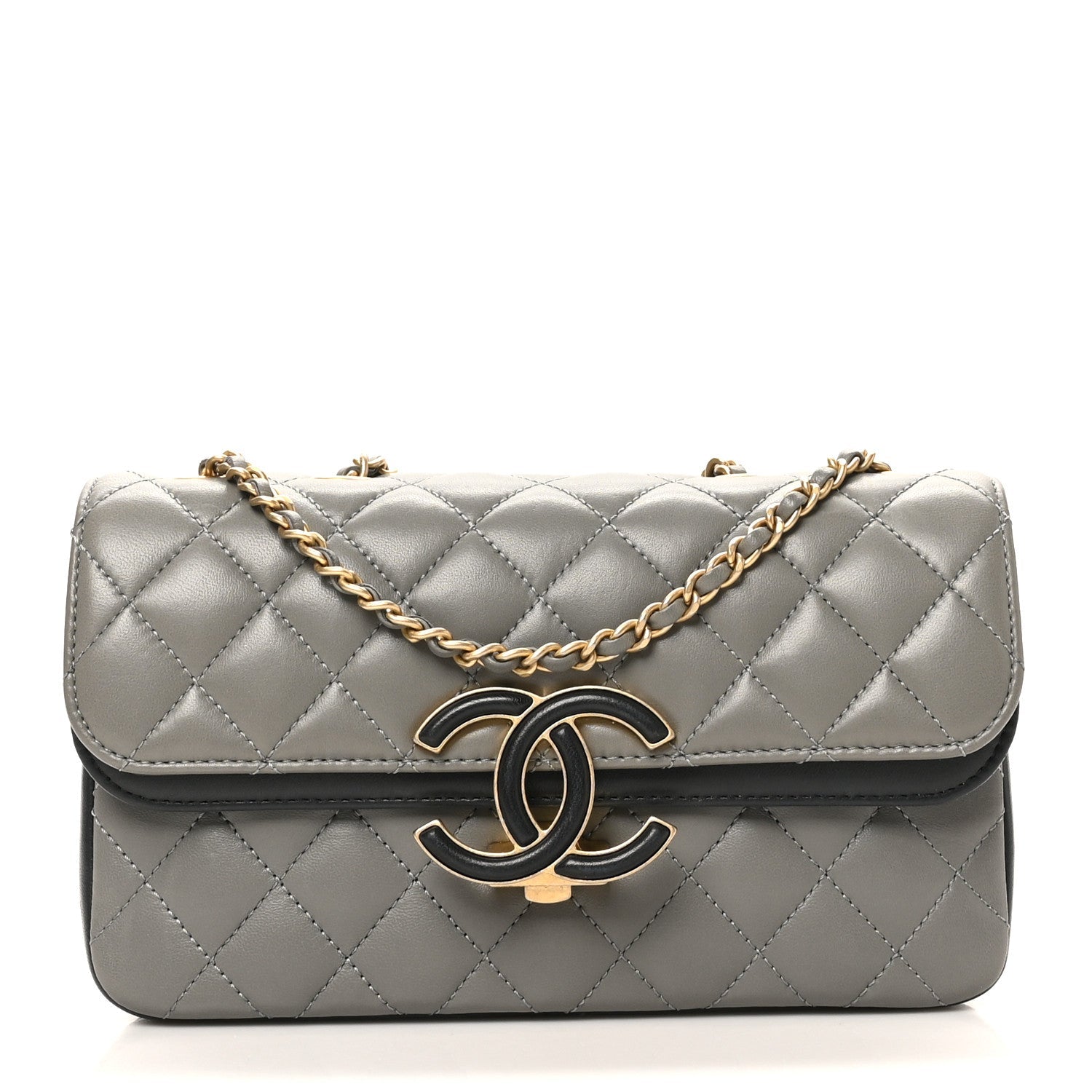 Chanel Lambskin Quilted Small CC Chic Flap Grey Dark Navy