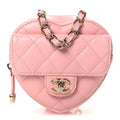 Chanel Lambskin Quilted CC In Love Heart Waist Belt Bag With Chain Light Pink