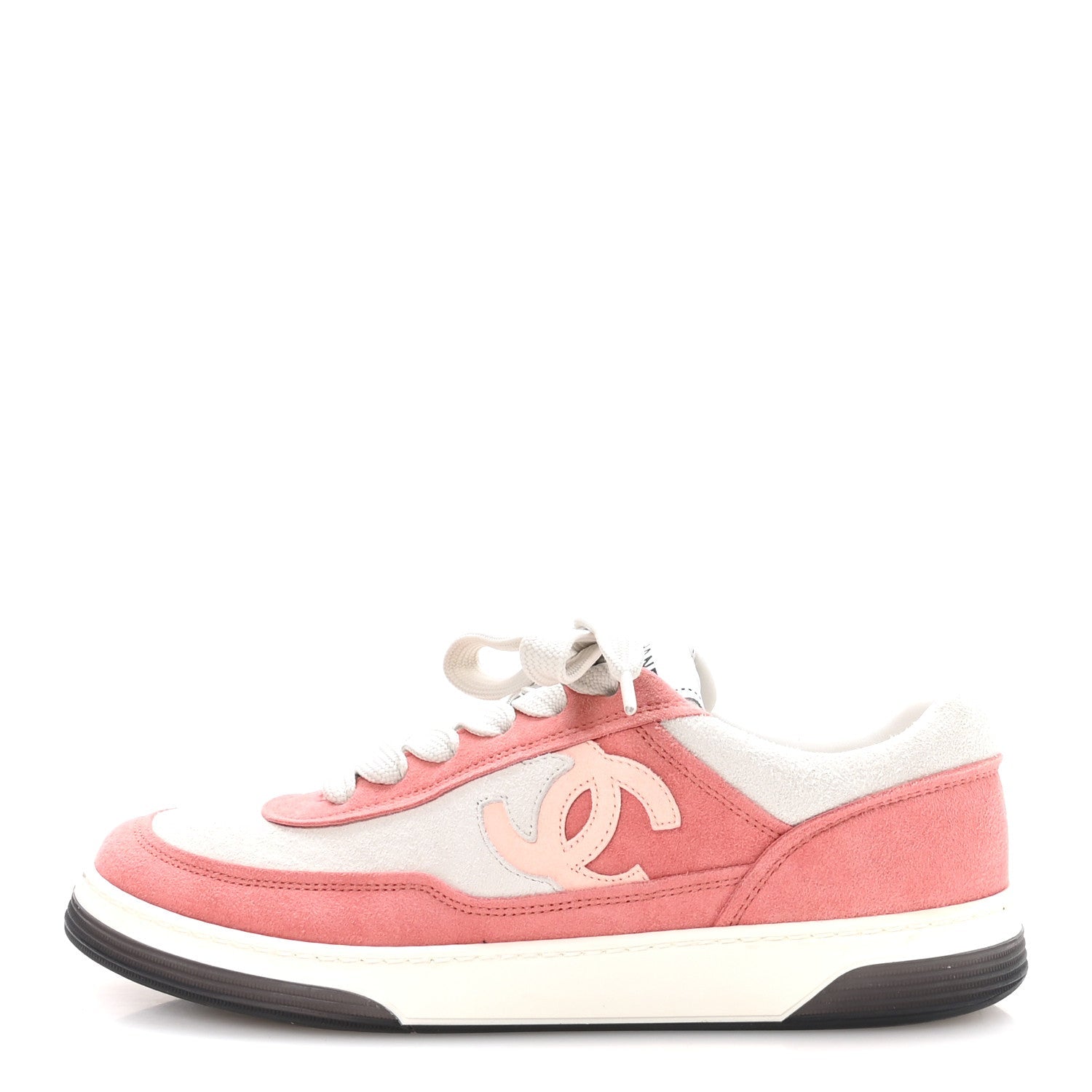 Chanel Suede Kidskin Womens CC Sneakers 38.5 White Pink