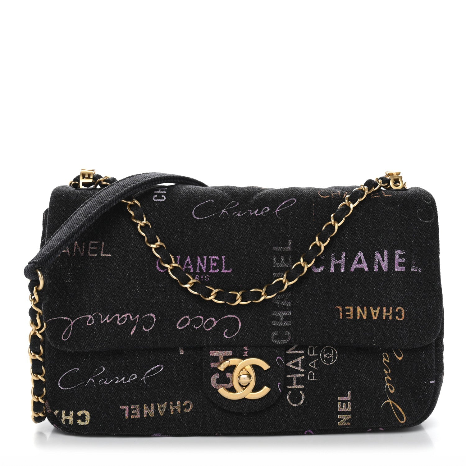 Chanel Denim Quilted Denim Mood Large Flap Black Multicolor