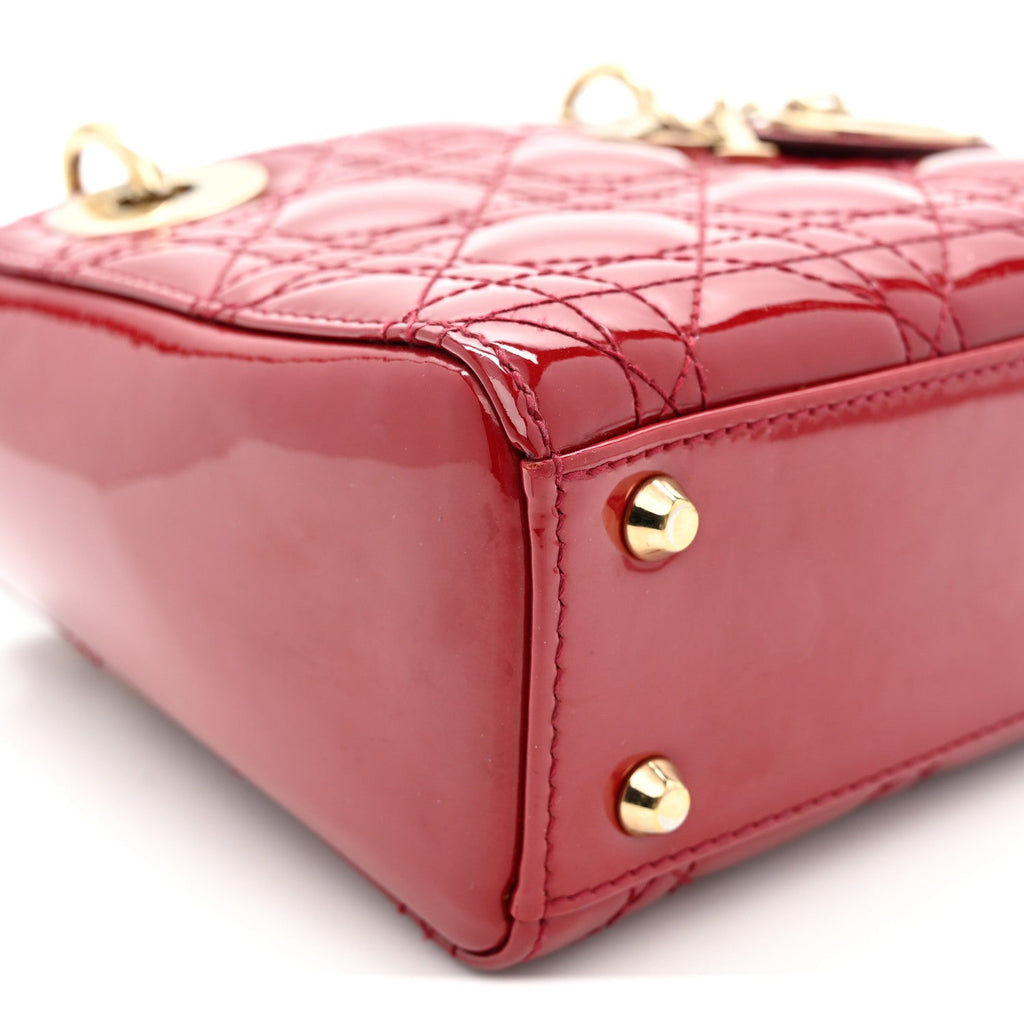 Christian Dior Patent Cannage Mini Lady Dior Red