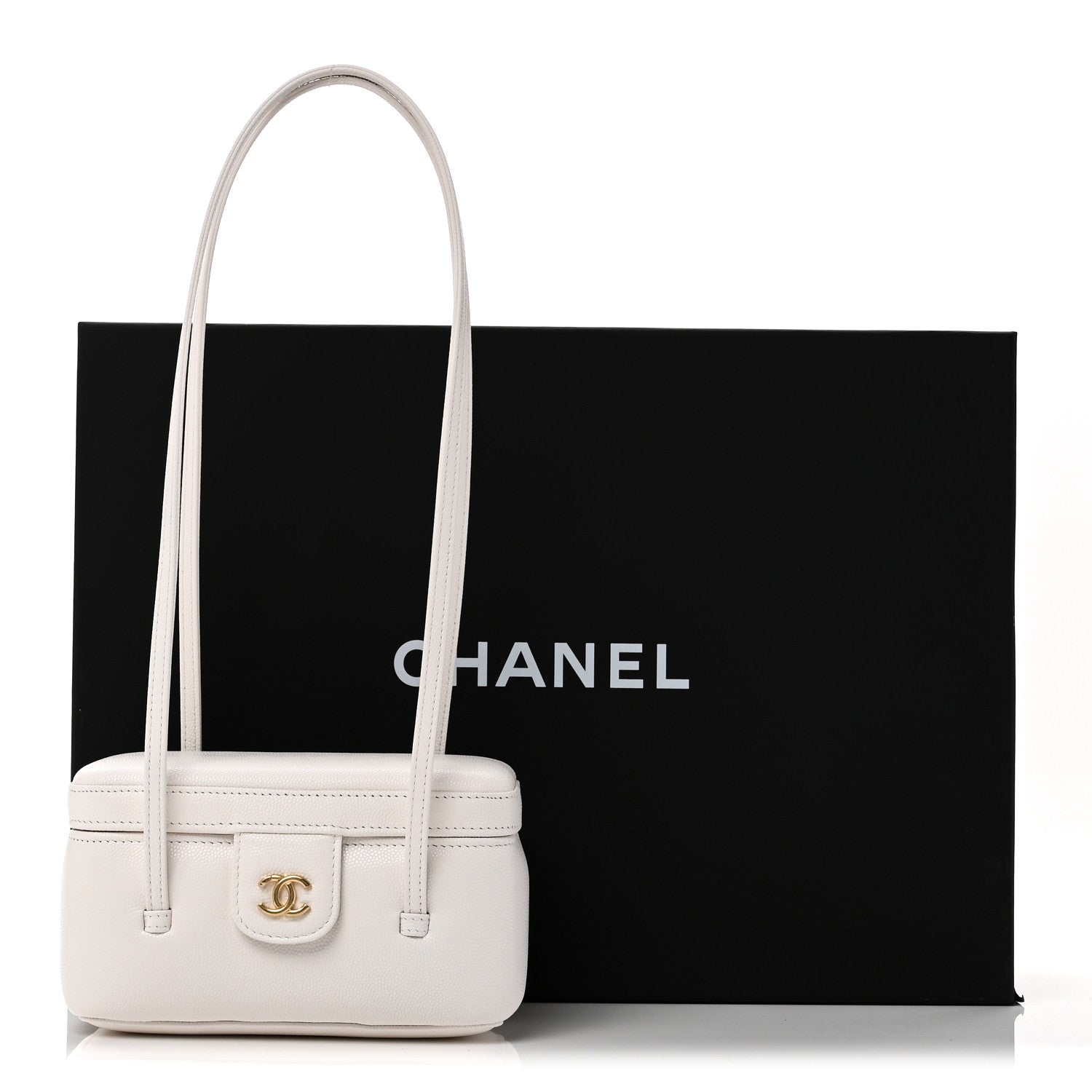 Chanel Shiny Caviar Preppy Coco Long Vanity With Strap White