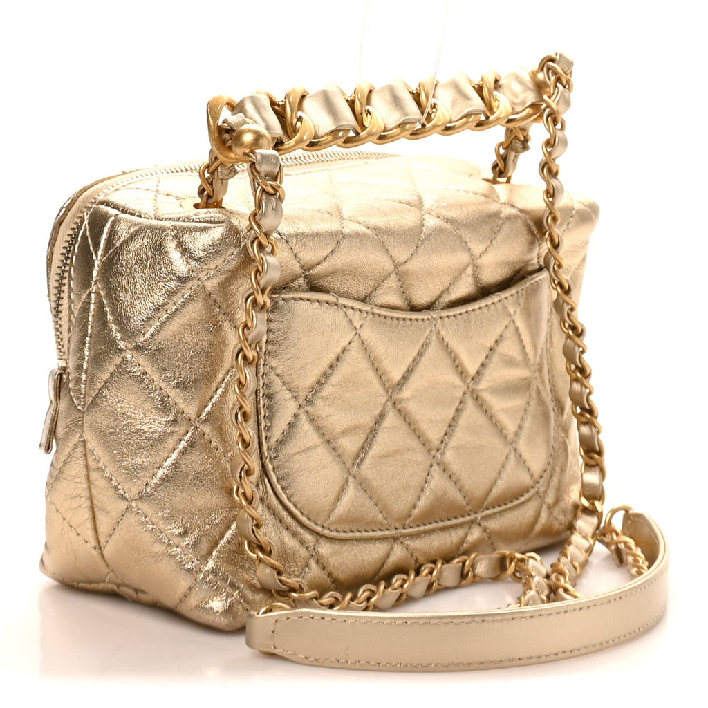 Chanel Metallic Lambskin Quilted Mini Bowling Bag Gold
