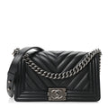 Chanel Caviar Chevron Quilted Medium Boy Flap Black