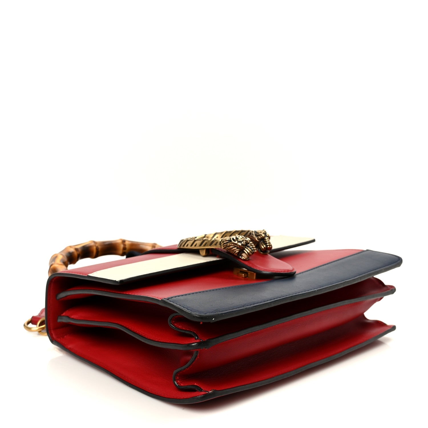 Gucci Calfskin Bamboo Web Medium Dionysus Top Handle Bag Red White Blue