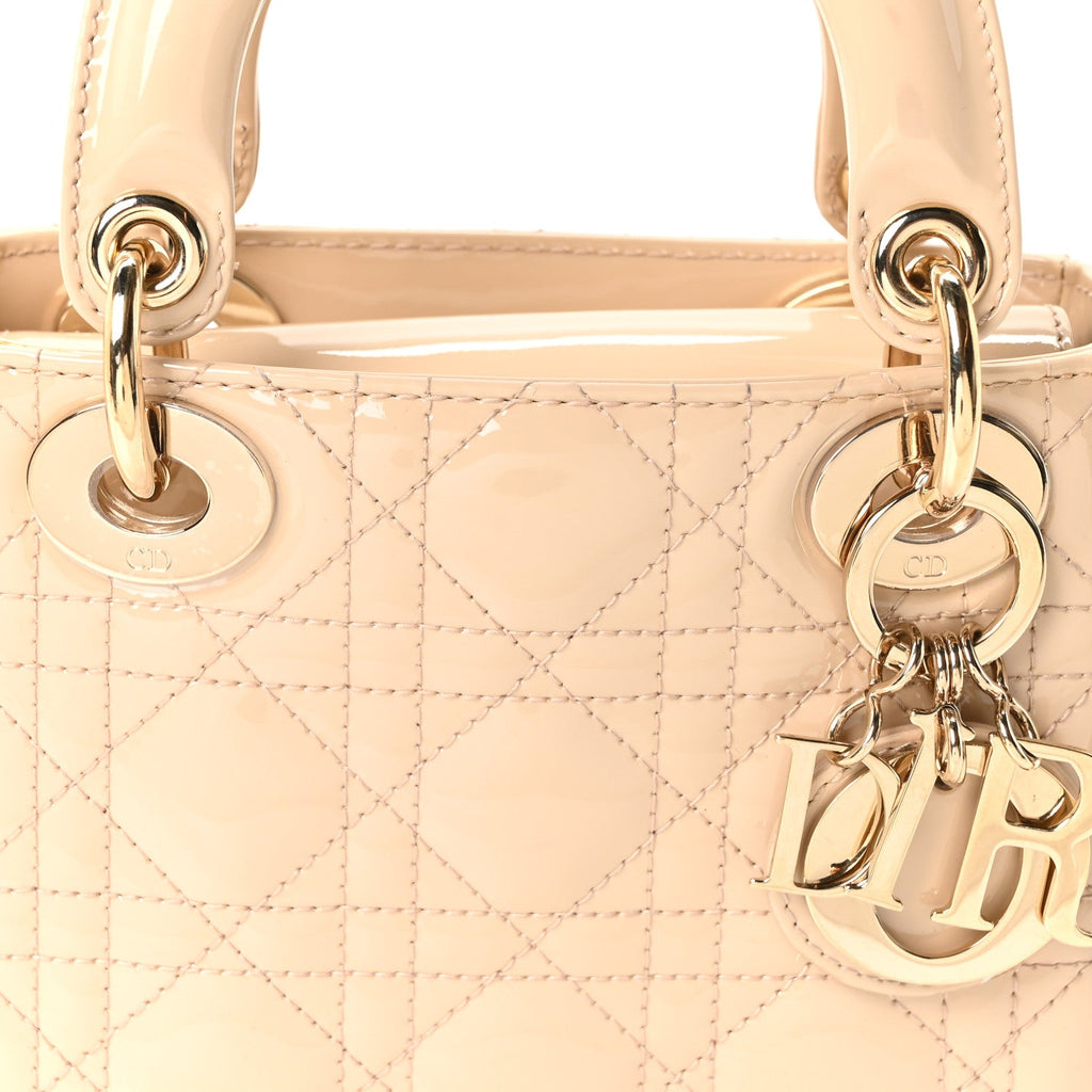 Christian Dior Patent Cannage Mini Lady Dior Beige