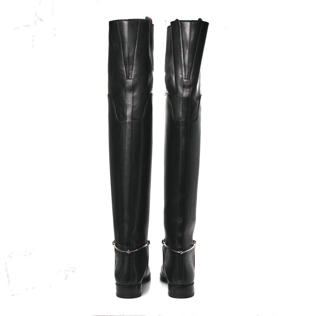 Gucci Calfskin Slim Horsebit Over The Knee High Boots 37 Black