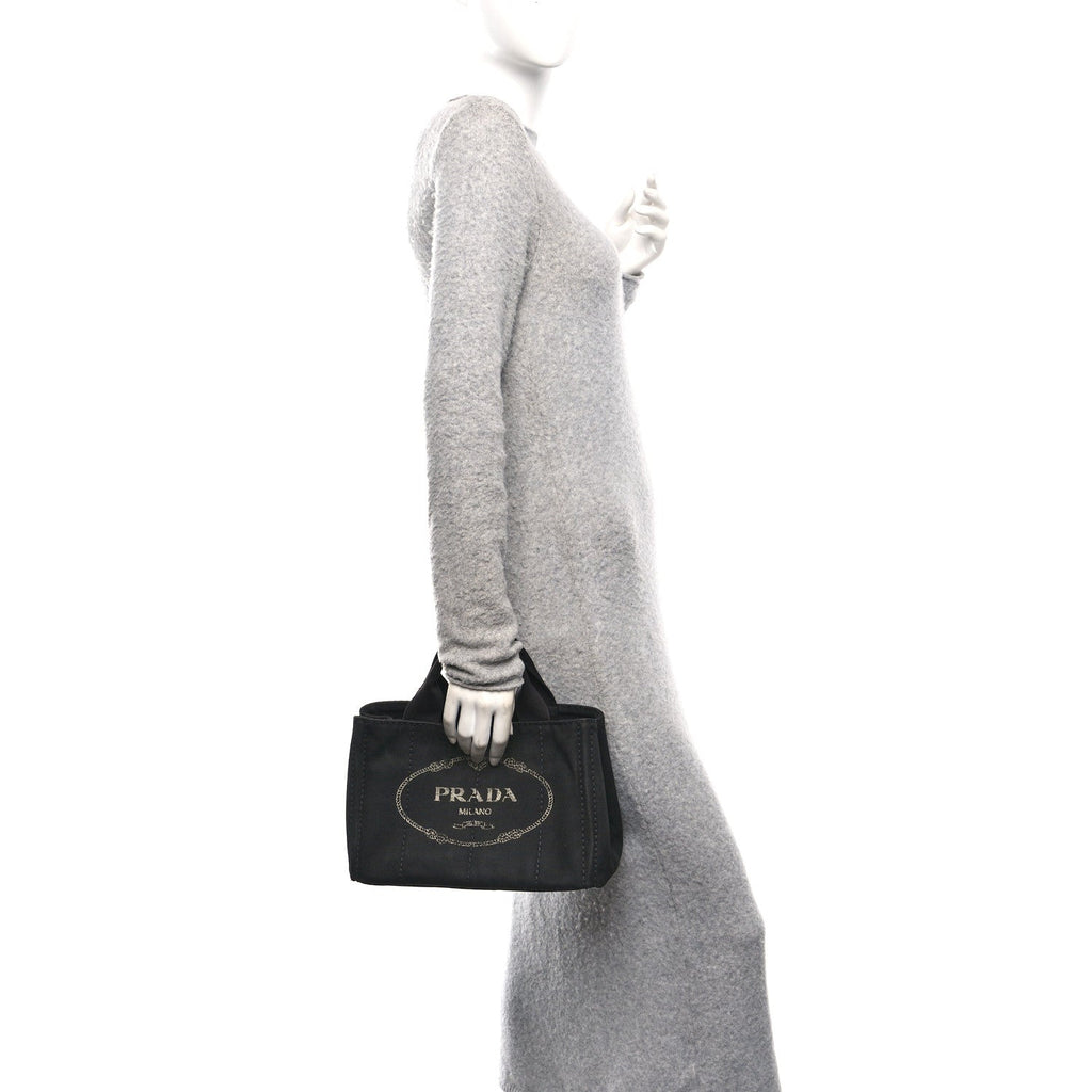 Prada Denim Canapa Logo Tote Black