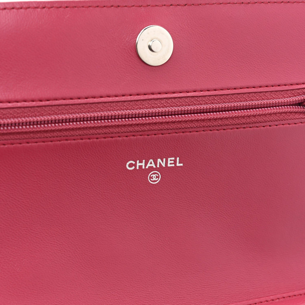 Chanel Lambskin Quilted Boy Wallet On Chain WOC Dark Fuchsia