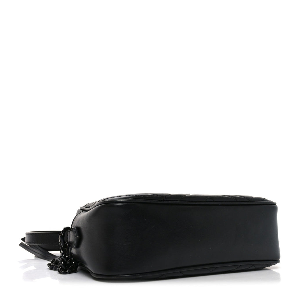 Gucci Calfskin Matelasse Monochrome Small GG Marmont Chain Shoulder Bag Black