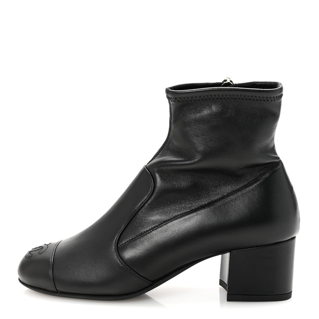 Chanel Stretch Lambskin Cap Toe CC Uniform Short Boots  35 Black