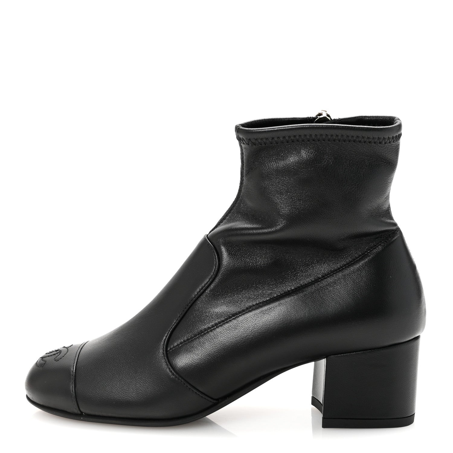 Chanel Stretch Lambskin Cap Toe CC Uniform Short Boots  35 Black