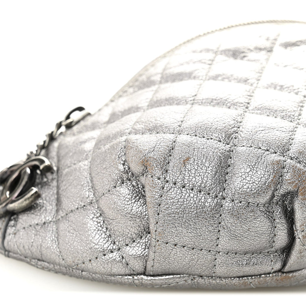 Chanel Metallic Calfskin Quilted Banane Waist Bag Fanny Pack Dark Silver