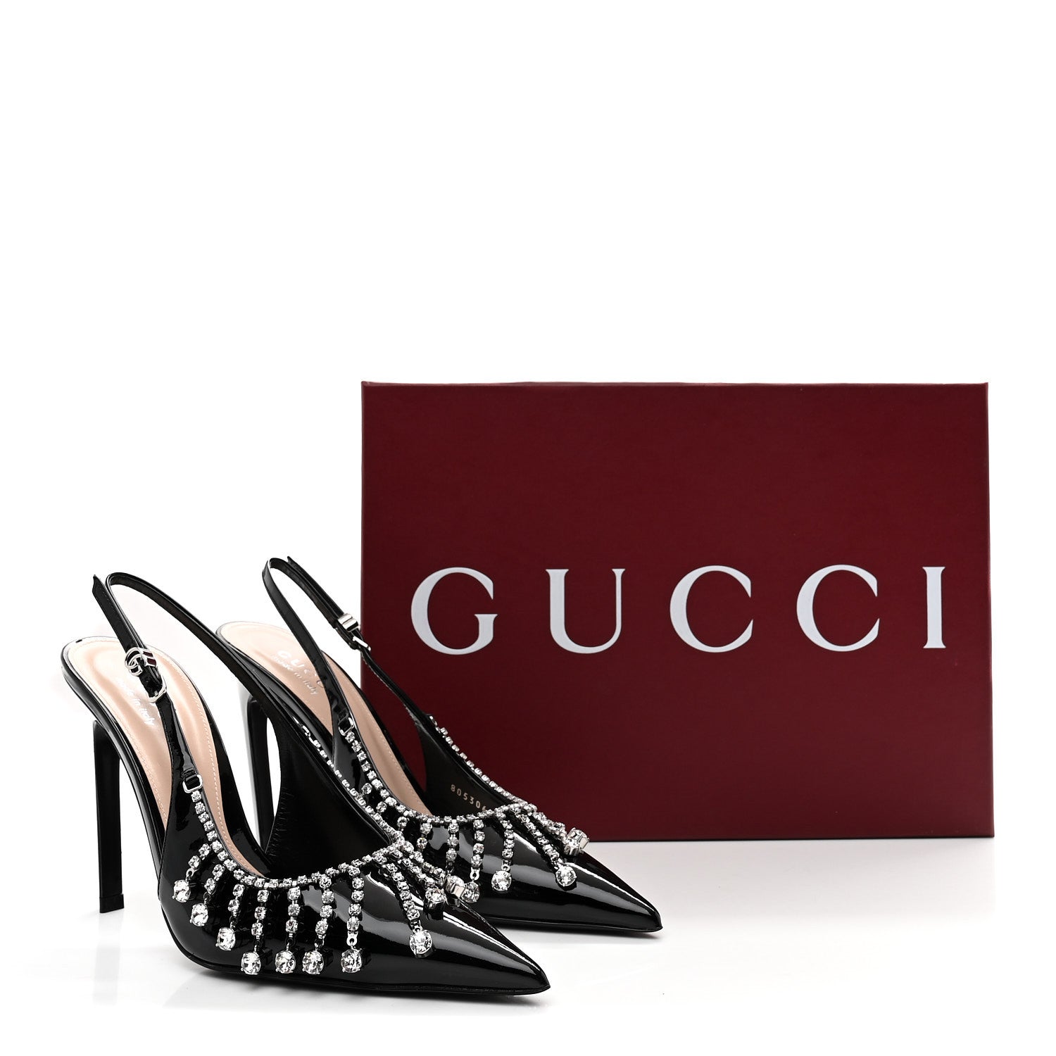 Gucci Vernice Crystal Embellished Guinevere Slingback Pumps 37 Black