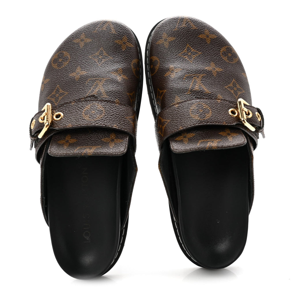 Louis Vuitton Patent Monogram Womens Cosy Flat Comfort Clog Mules 38 Brown