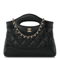 Chanel Shiny Crumpled Calfskin Quilted Nano 31 Shopping Bag Black