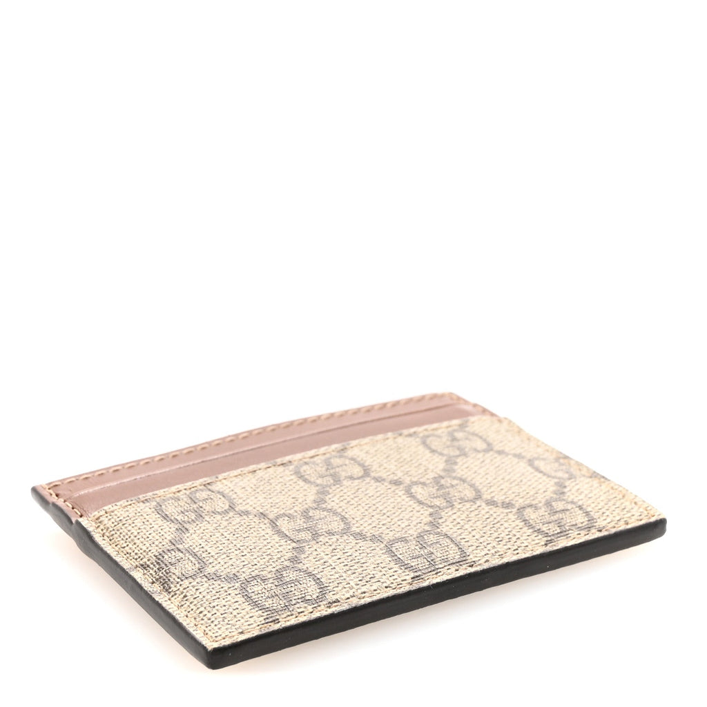 Gucci GG Supreme Monogram Calfskin Card Holder Beige Ebony Cuir