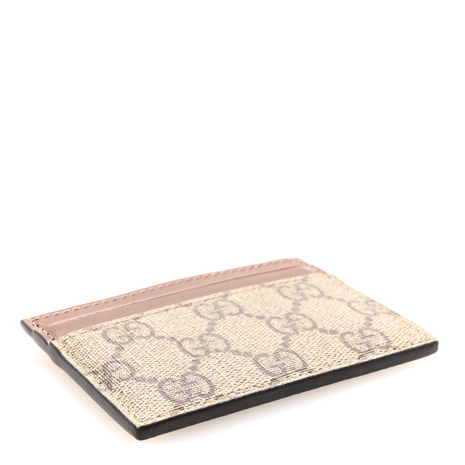Gucci GG Supreme Monogram Calfskin Card Holder Beige Ebony Cuir