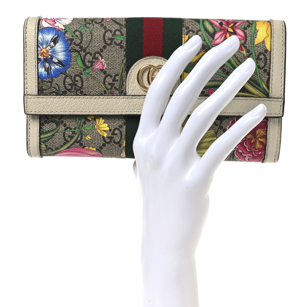 Gucci GG Supreme Monogram Flora Web Ophidia Continental Wallet White
