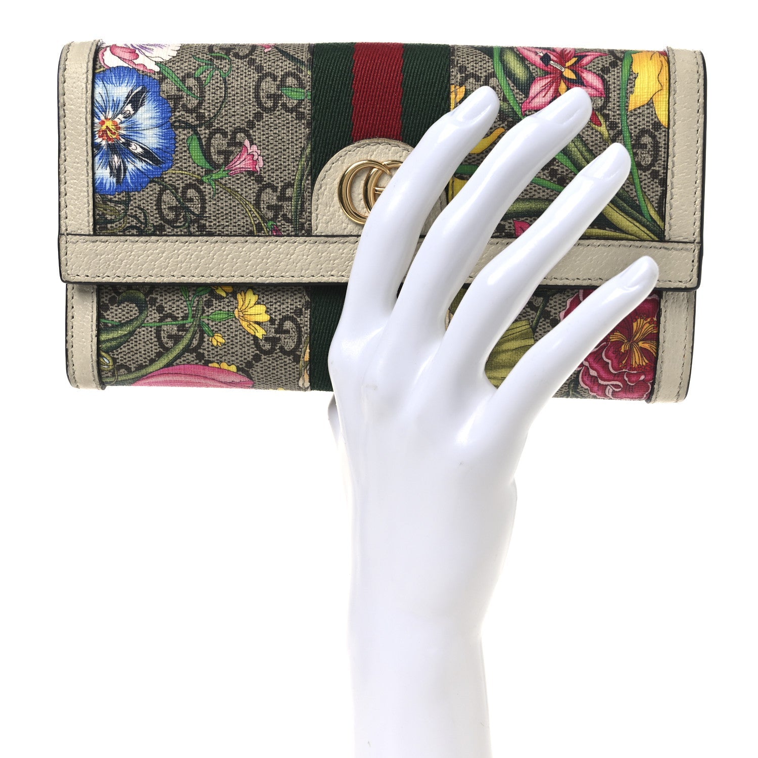 Gucci GG Supreme Monogram Flora Web Ophidia Continental Wallet White