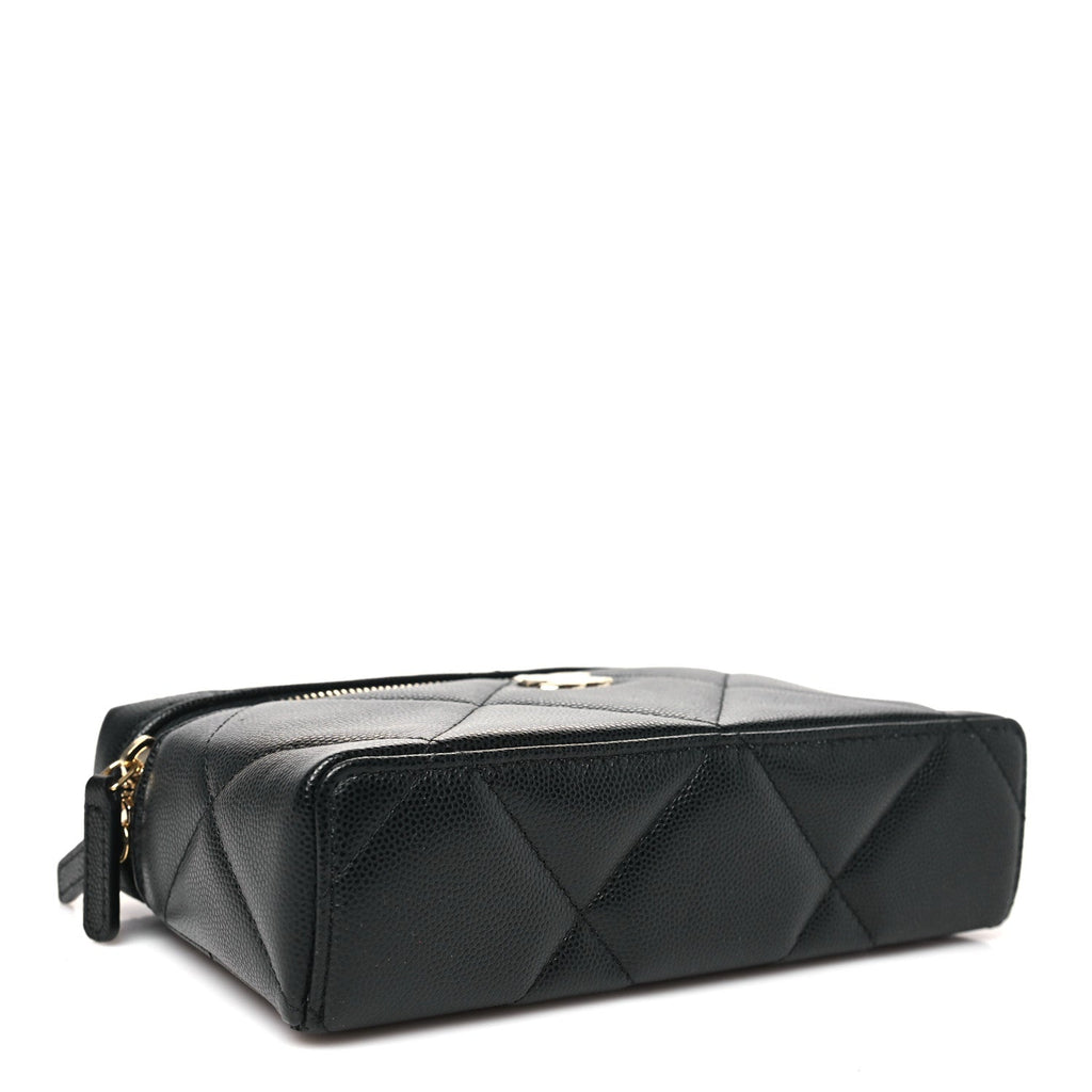 Chanel Caviar Quilted Top Handle Slim Vanity With Chain Black
