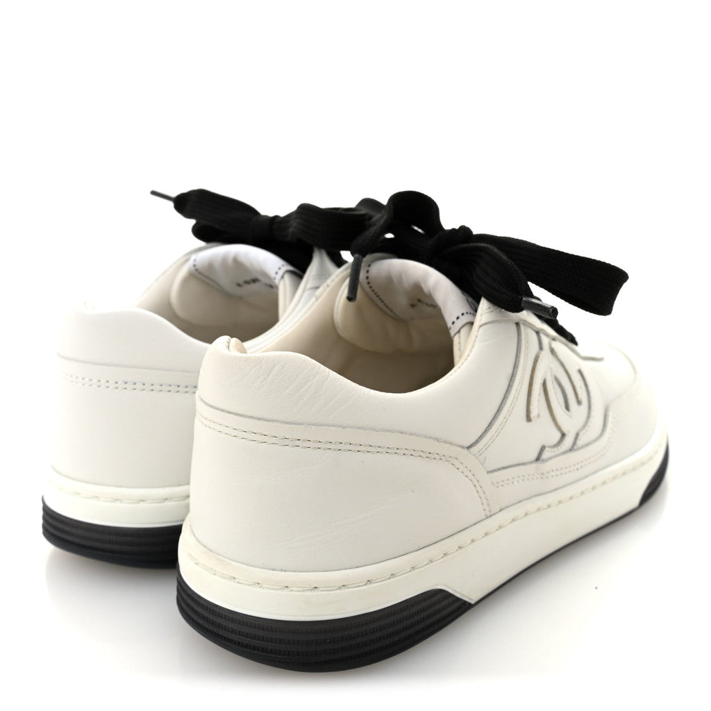 Calfskin CC Womens Sneakers 36 White Black