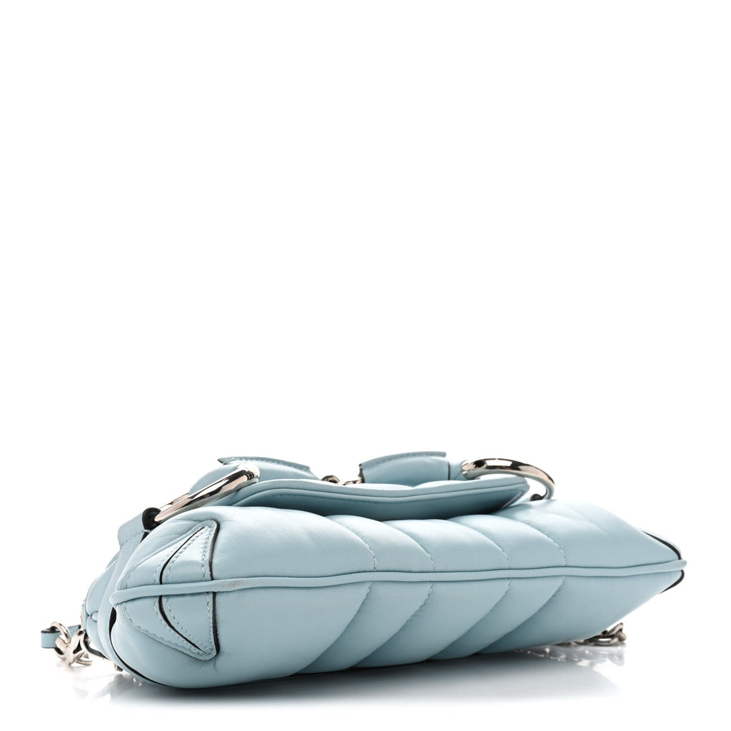 Gucci Nappa Vertical Matelasse Small Maxi Horsebit Chain Shoulder Bag Crystal Snow