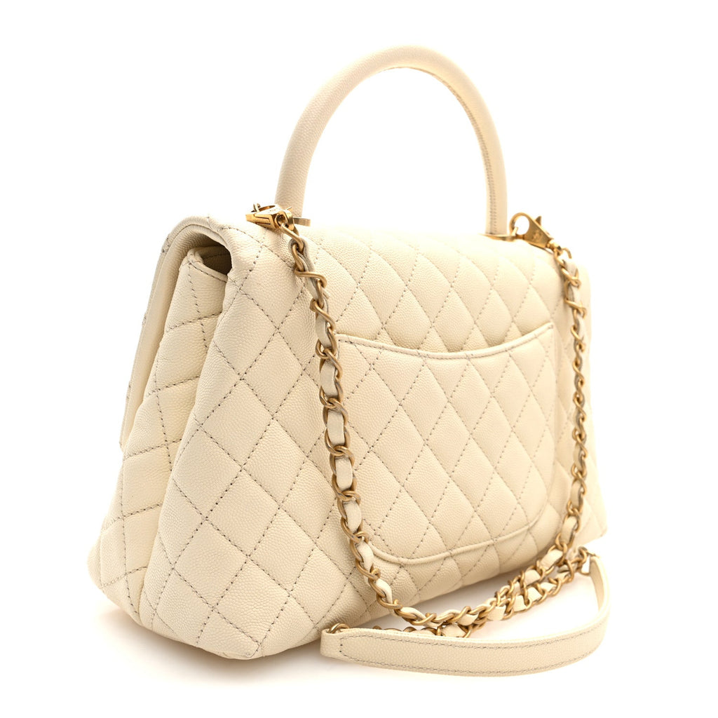 Chanel Caviar Quilted Small Coco Handle Flap White
