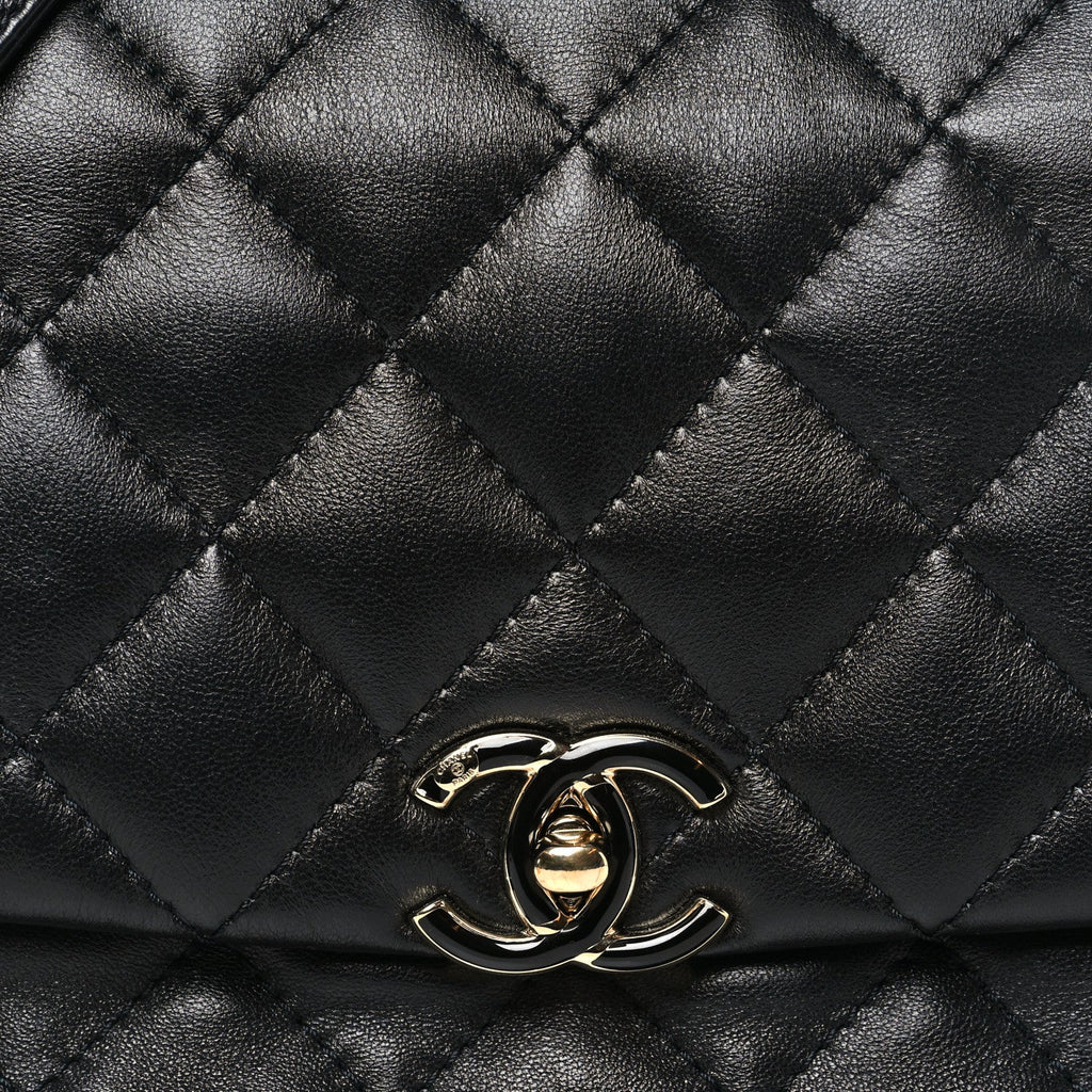 Chanel Lambskin Quilted Enamel CC Chain Frame Flap Black