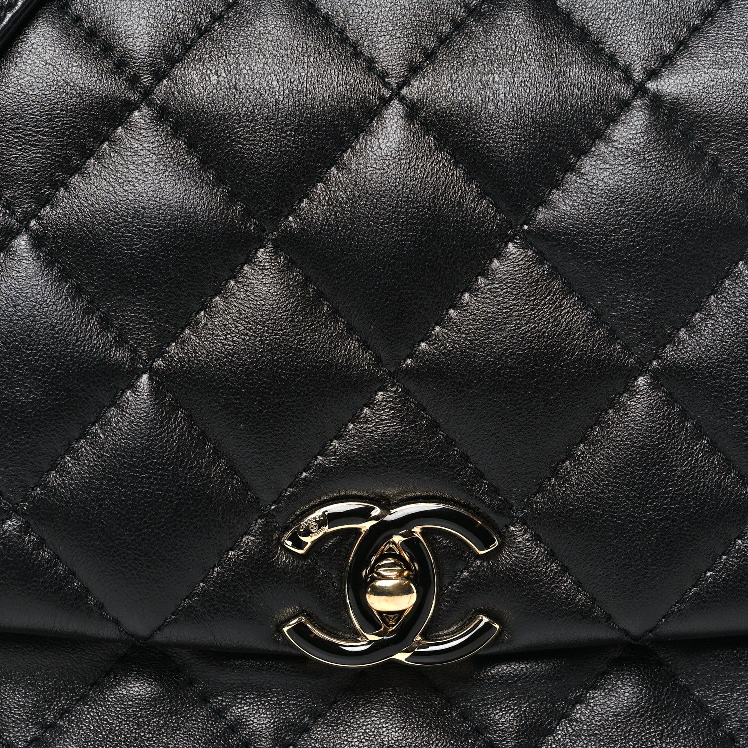 Chanel Lambskin Quilted Enamel CC Chain Frame Flap Black