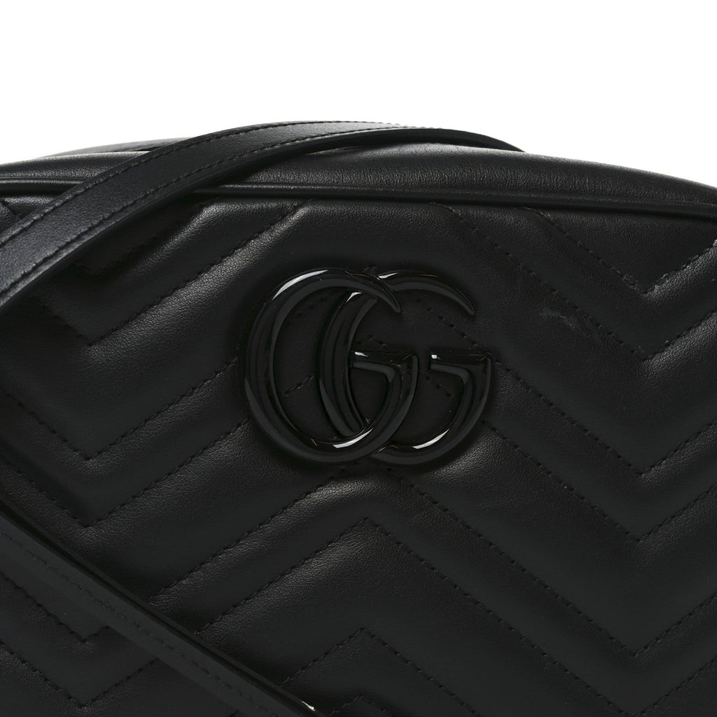 Gucci Calfskin Matelasse Monochrome Small GG Marmont Chain Shoulder Bag Black