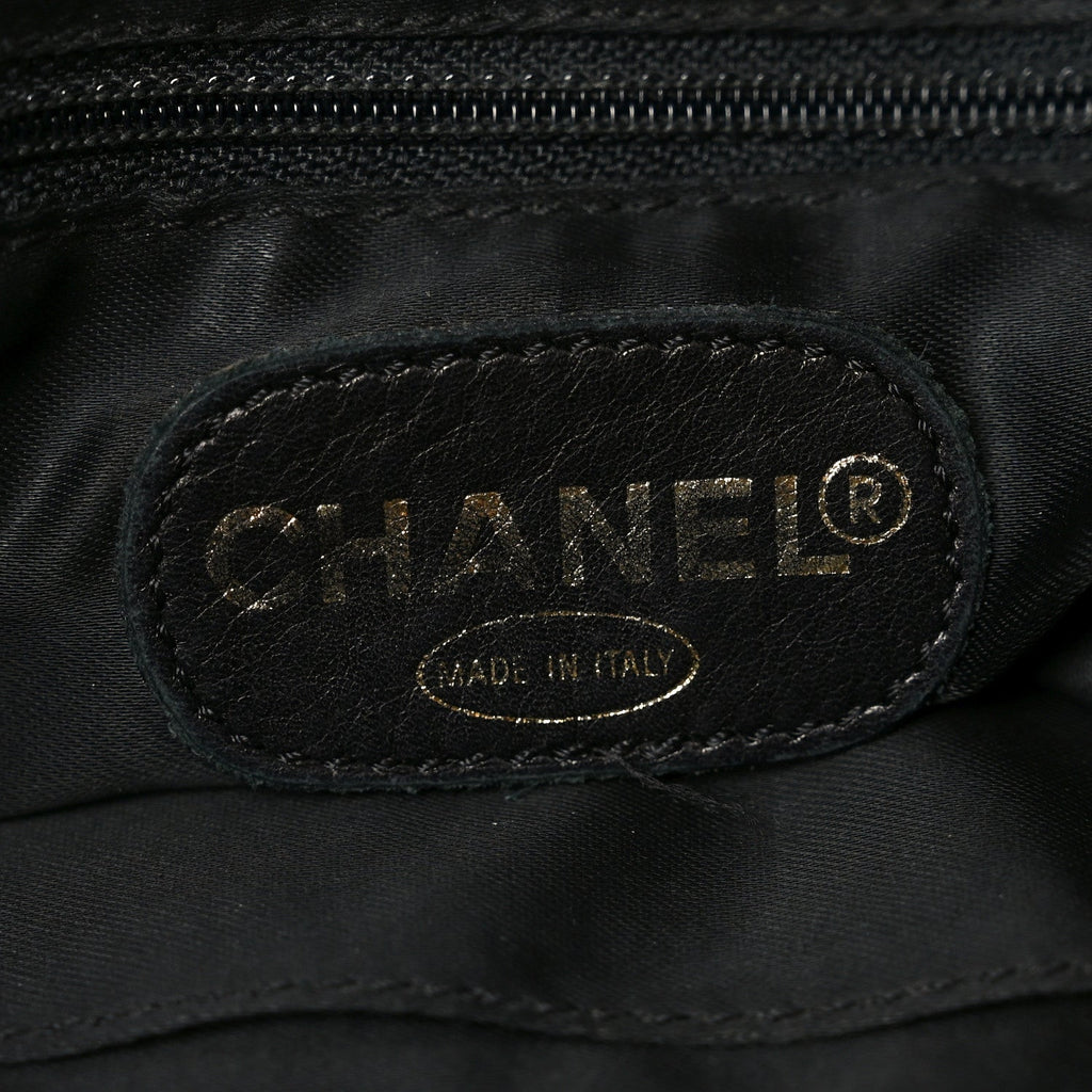 Chanel Caviar Embroidered Logo Shoulder Bag Black