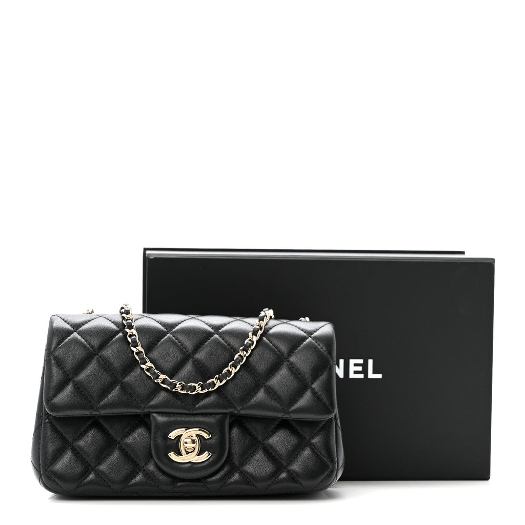 Chanel Lambskin Quilted Mini Rectangular Pearl Crush Flap Black