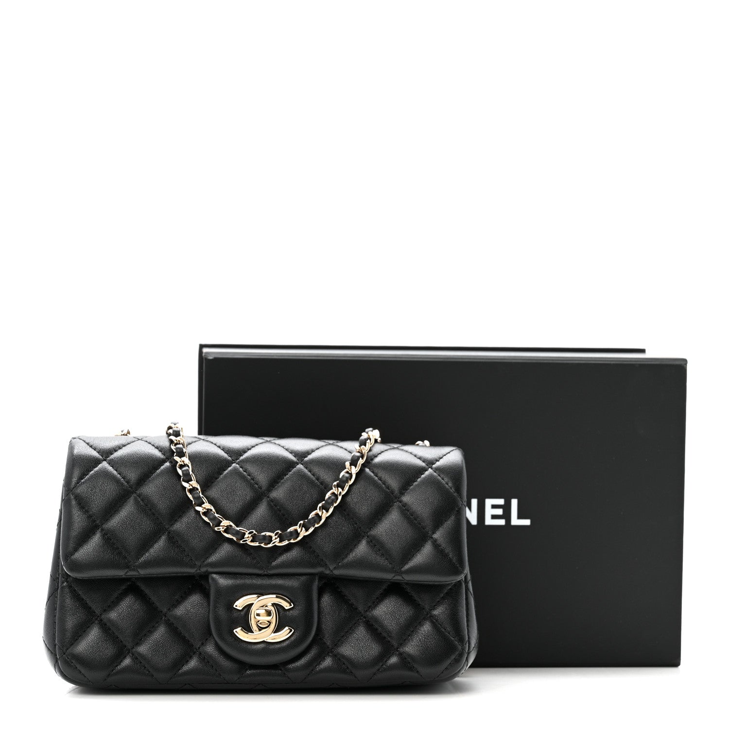 Chanel Lambskin Quilted Mini Rectangular Pearl Crush Flap Black