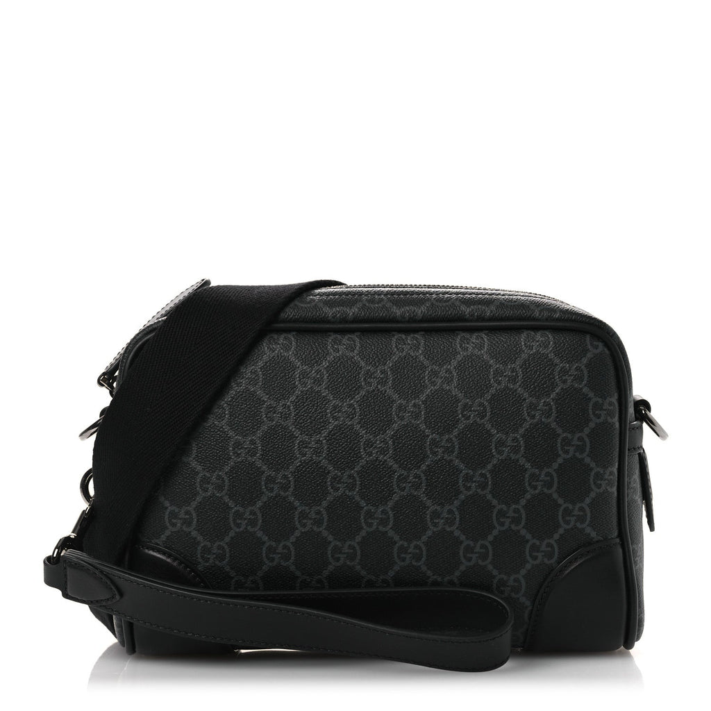 Gucci GG Supreme Monogram Textured Calfskin Emblem Small Crossbody Black