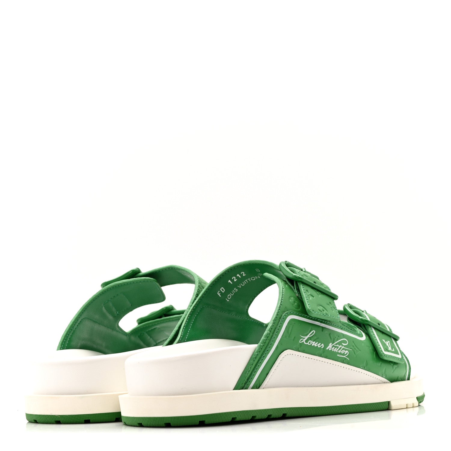 Louis Vuitton Calfskin Embossed Mens Script Trainer Mules 8 Green White