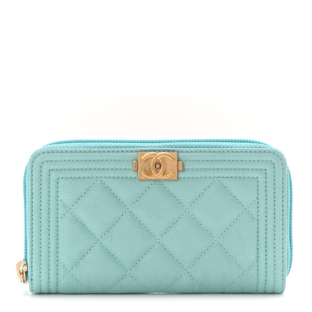 Caviar Quilted Small Boy Zip Around Wallet Light Blue