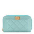 Caviar Quilted Small Boy Zip Around Wallet Light Blue