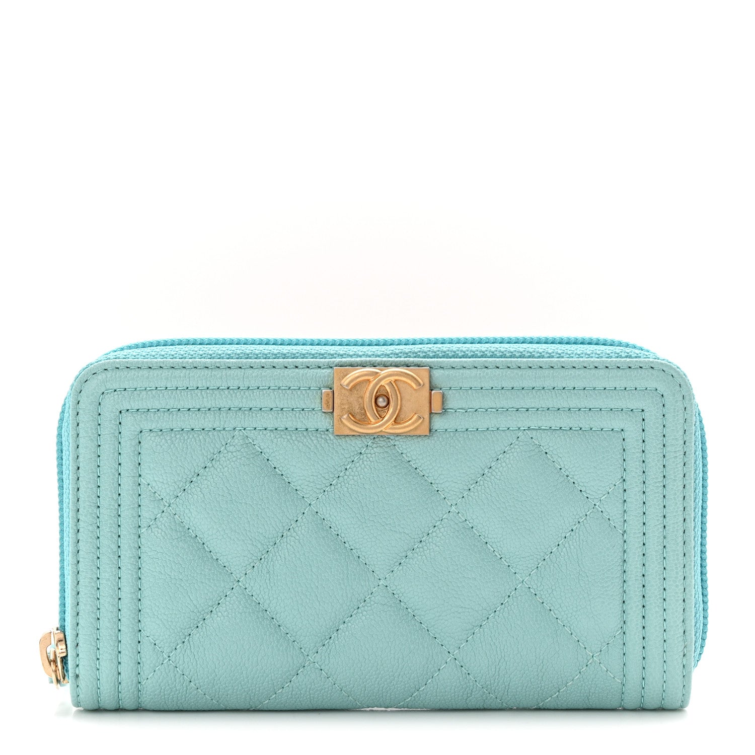 Caviar Quilted Small Boy Zip Around Wallet Light Blue