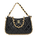 Chanel Lambskin Quilted Chain Around Top Handle Mini Bag Black