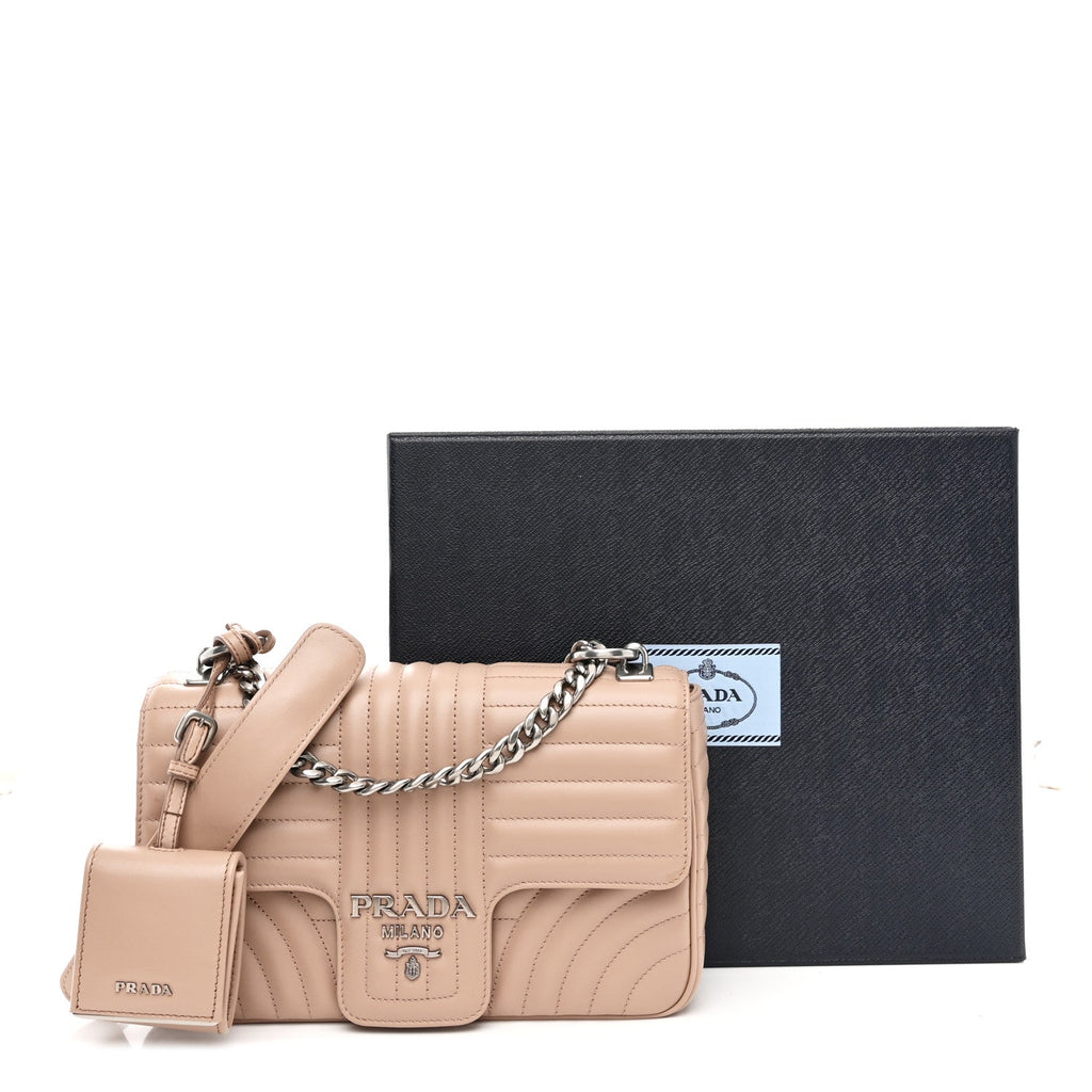 Prada Soft Calfskin Impunture Diagramme Medium Chain Flap Shoulder Bag Cipria