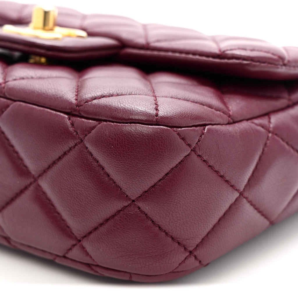 Chanel Lambskin Enamel Quilted Mini Coco Hearts Square Flap Burgundy