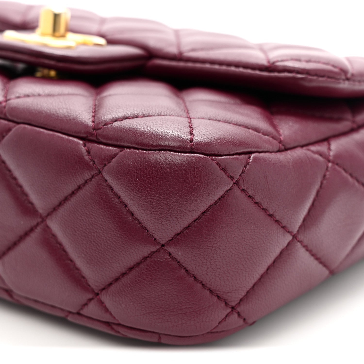 Chanel Lambskin Enamel Quilted Mini Coco Hearts Square Flap Burgundy
