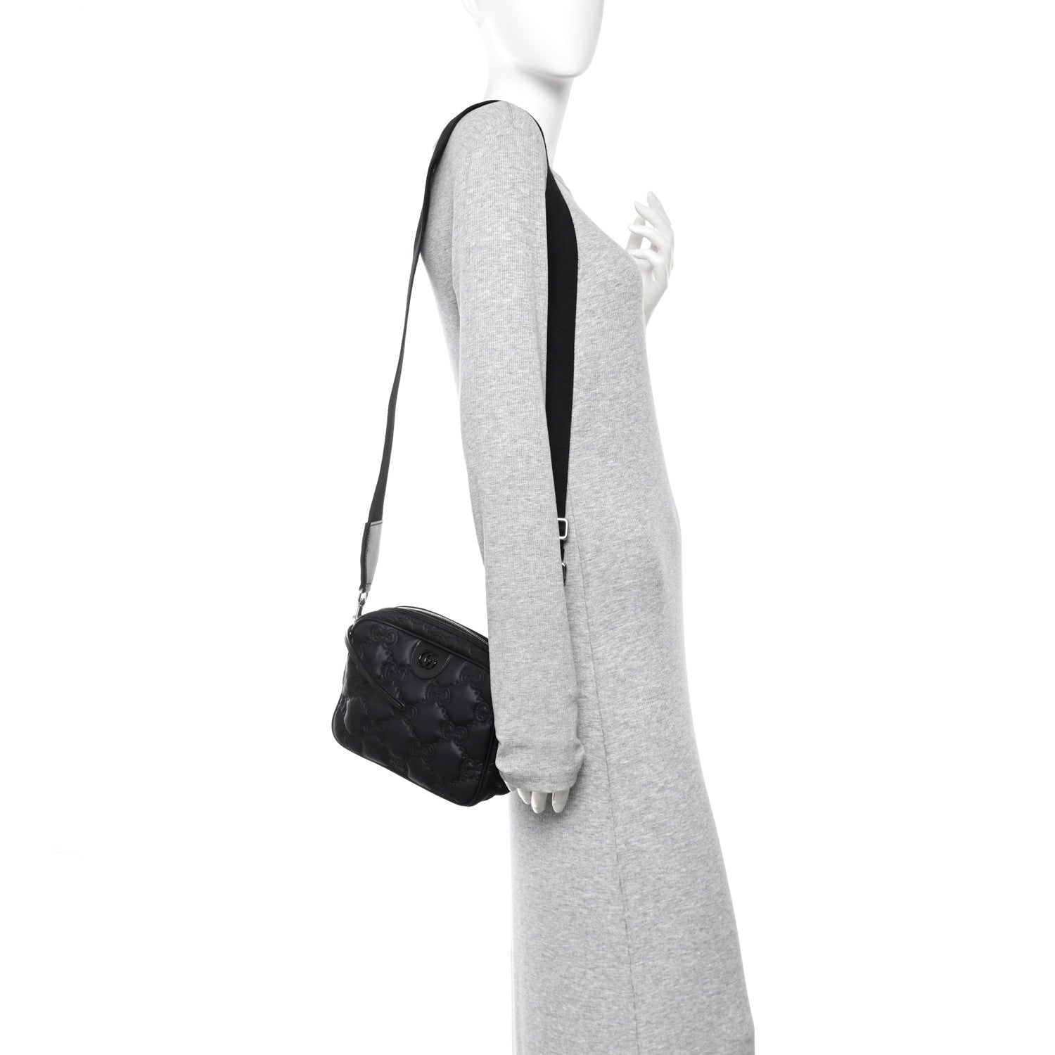 Gucci Nylon Calfskin Enamel GG Matelasse Shoulder Bag Black