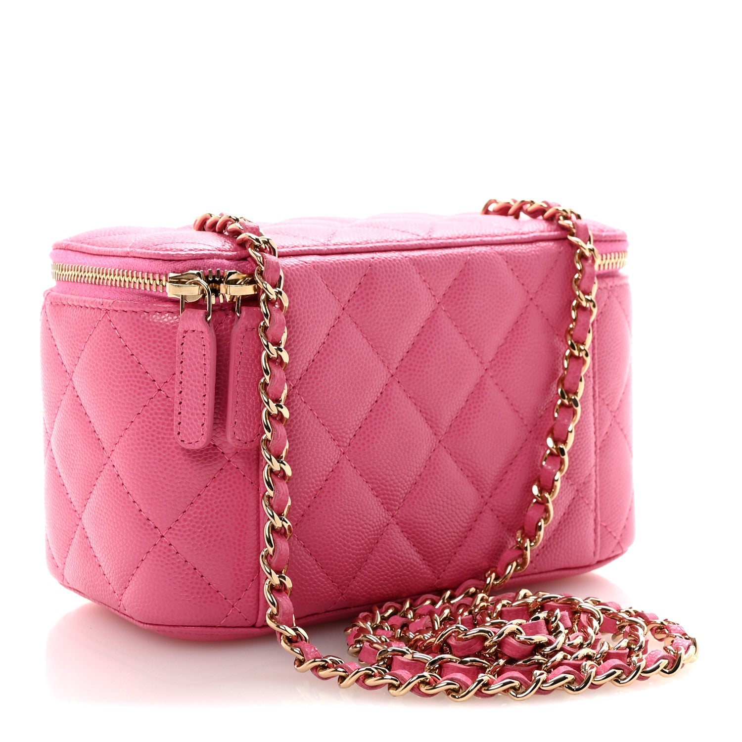 Chanel Caviar Quilted Small Vanity Case With Chain Pink