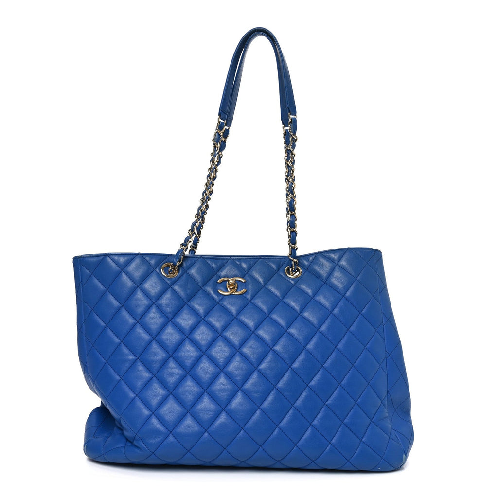 Chanel Calfskin Quilted Large CC Shopping Tote Blue