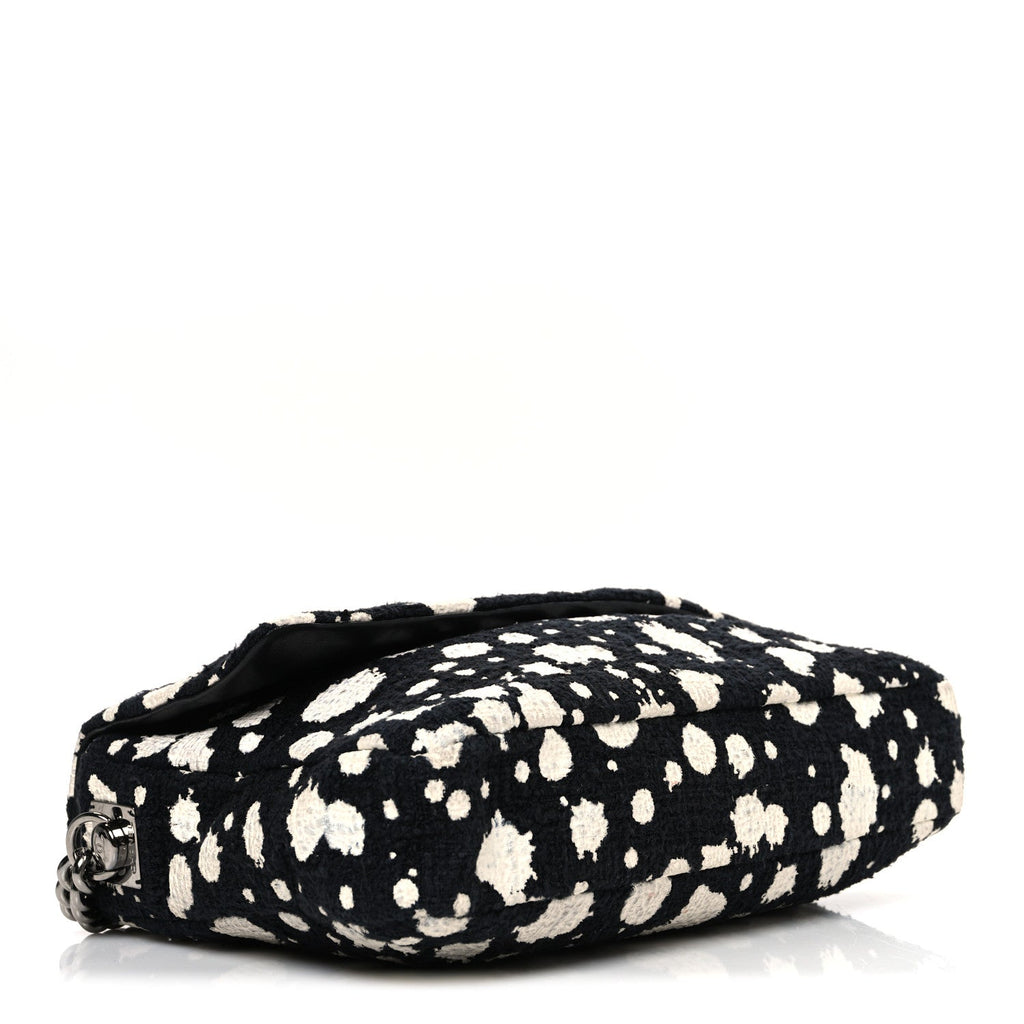 Chanel Tweed Paint Splatter Print Flap Black White