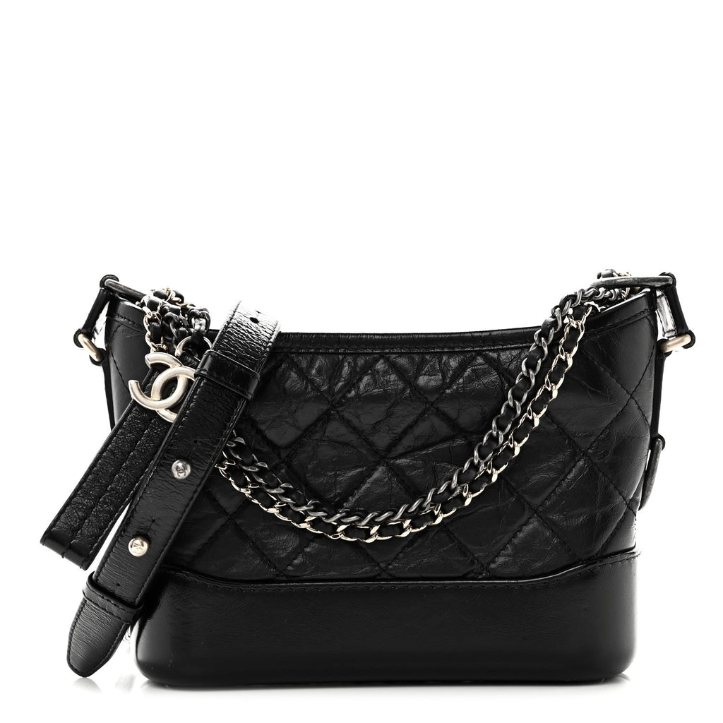 Chanel Aged Calfskin Quilted Small Gabrielle Hobo Black