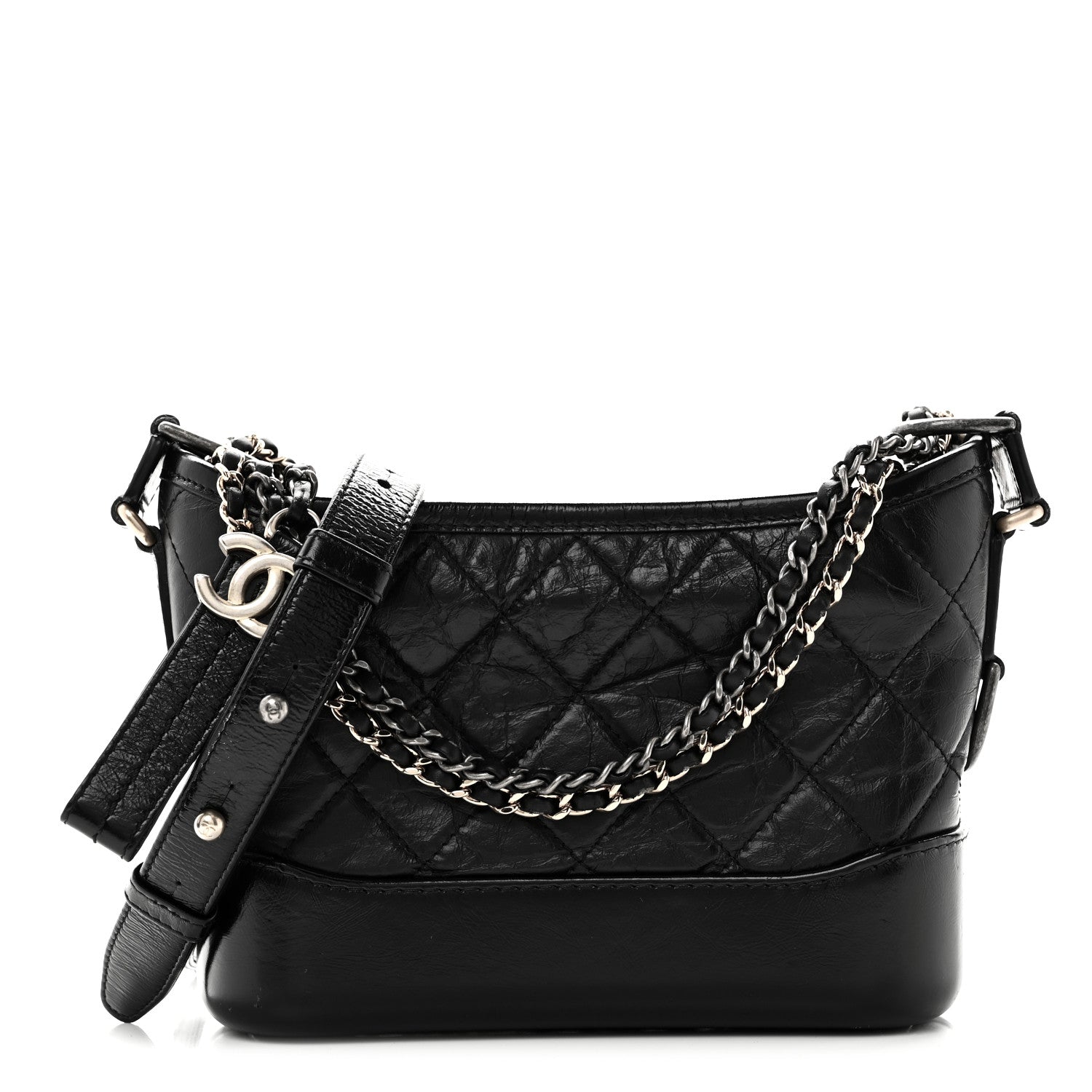Chanel Aged Calfskin Quilted Small Gabrielle Hobo Black