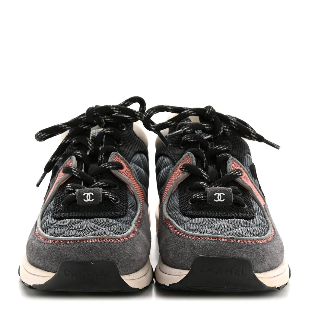 Fabric Calfskin Suede Womens CC Sneakers 36.5 Grey Pink